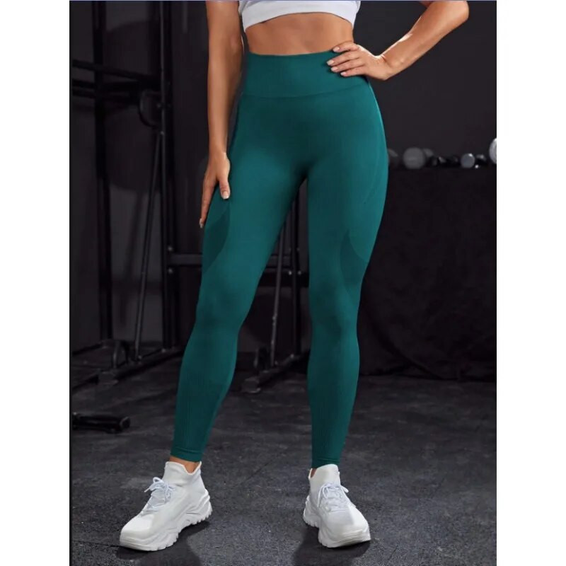 Tajice s visokim strukom za podizanje stražnjice. Ženske tajice za fitness Čvrsto pleteno bešavno trčanje na otvorenom, trčanje, uske tajice za jogu