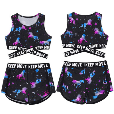 Dvodijelni kupaći kostim za djevojčice Dvodijelni kupaći kostim Okrugli izrez bez rukava s križnim pojasom Skraćene majice i kratke hlače Komplet kupaćih kostima Odjeća