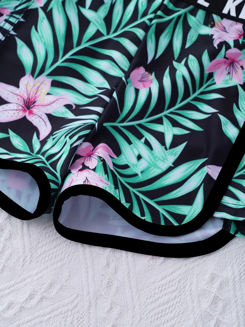 Dvodijelni kupaći kostim za djevojčice Dvodijelni kupaći kostim Okrugli izrez bez rukava s križnim pojasom Skraćene majice i kratke hlače Komplet kupaćih kostima Odjeća