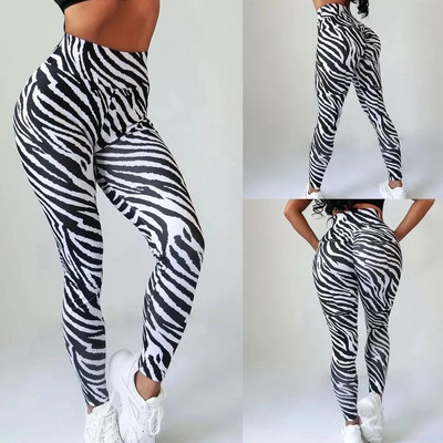 Fekete-fehér csíkos zebramintás alkalmi csípő emelés magas derékkal sport fitness jóga nadrág női nadrág leggings