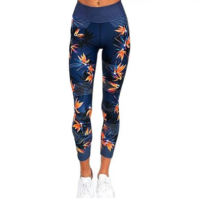 Hlače za jogu za mršavljenje koje podižu bokove Prozračne hlače za fitness s plavim lišćem, sportske, ležerne, ležerne tajice za sve koje se uklapaju za žene