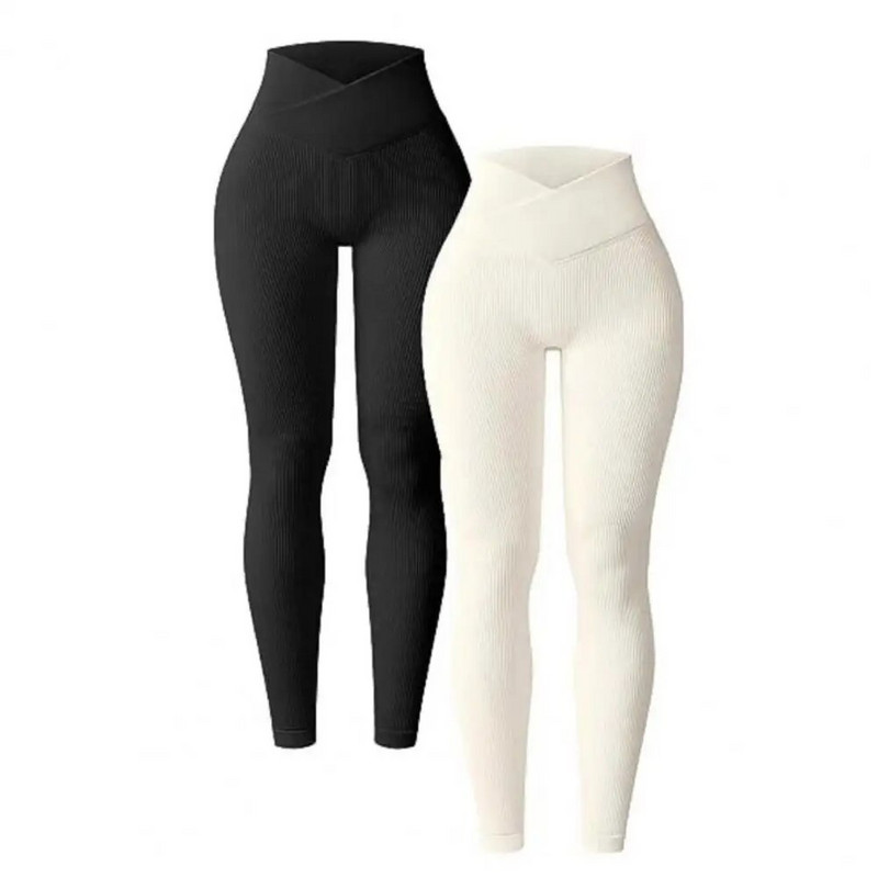 Ženske joga tajice s rebrastim uzorkom, duge hlače s visokim strukom Bešavne atletske tajice za vježbanje, ležerne hlače za sport i vježbu