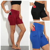 Fitness Shorts Naiste Joogapüksid Tasku Sport säärised Õmblusteta Quick Dry Spordipüksid Jooksu lühikesed sukkpüksid Femme Workout Mujer