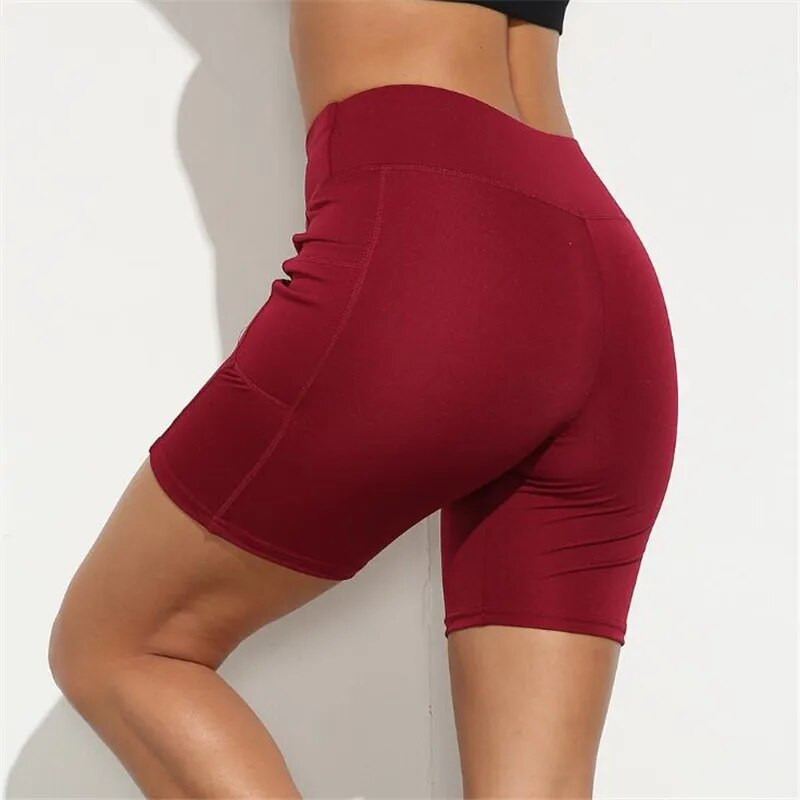 Fitness Shorts Naiste Joogapüksid Tasku Sport säärised Õmblusteta Quick Dry Spordipüksid Jooksu lühikesed sukkpüksid Femme Workout Mujer