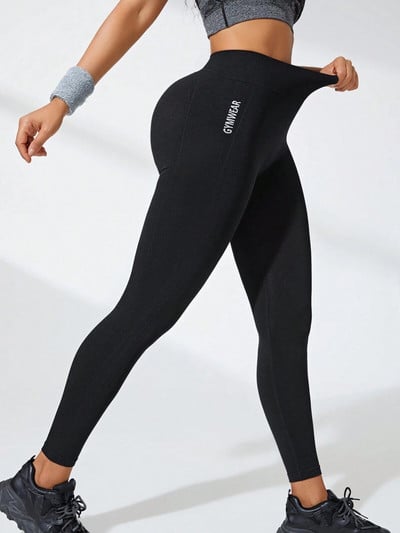 Дамски клинове за йога с висока талия Letter Gymwear Безшевни високо еластични повдигащи дупето дишащи спортни панталони за жени