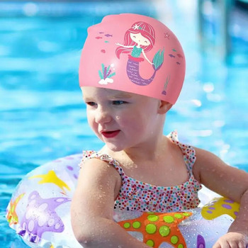 Ελαστικό υφασμάτινο σκουφάκι κολύμβησης για παιδιά, χαριτωμένο καρτούν για μακριά μαλλιά, Lovely Kids Protect Ears, Καπέλο πισίνας για αγόρια και κορίτσια