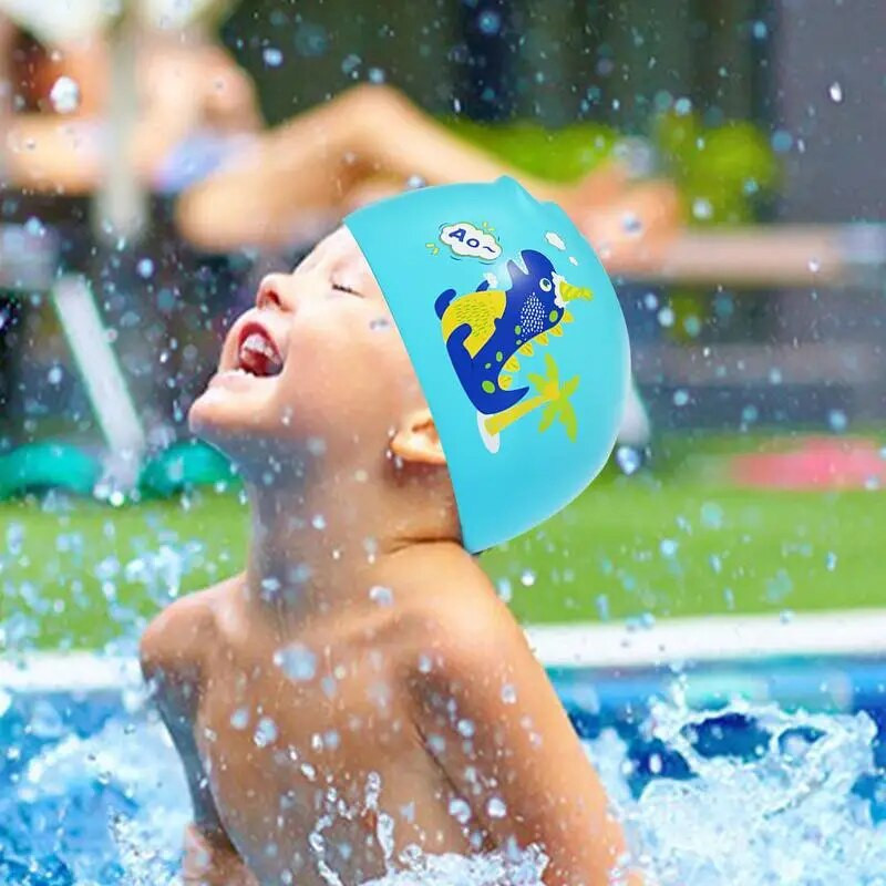Elastīga auduma peldcepure bērniem, jauka multfilma gariem matiem, jauki bērni aizsargā ausis, peldbaseina cepure zēniem un meitenēm
