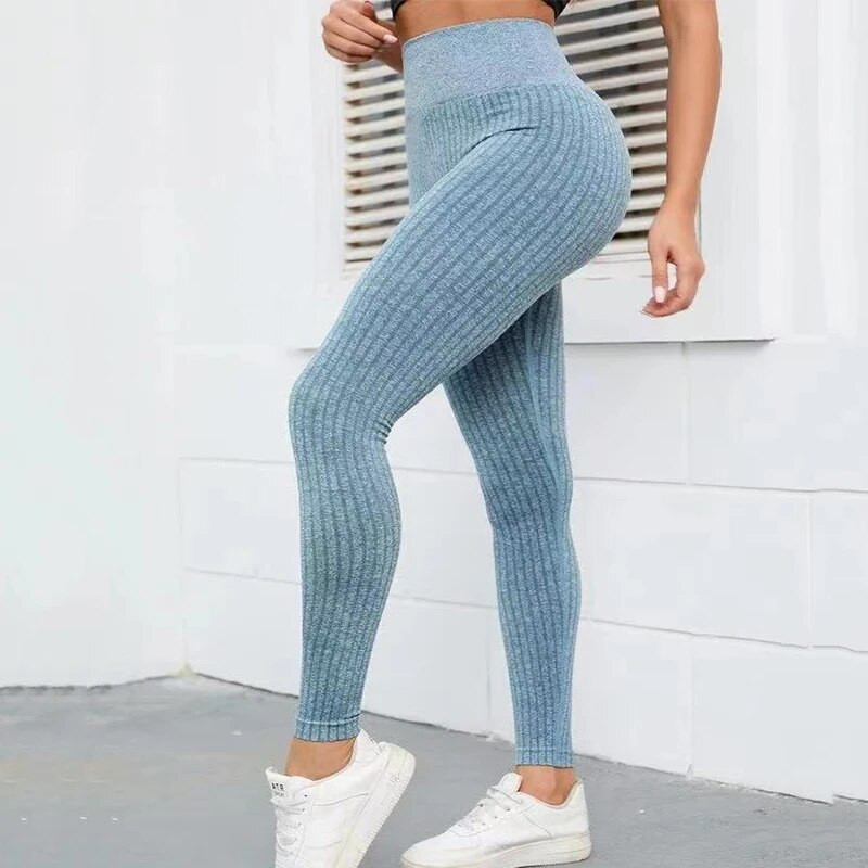 Seanless Thread Leggings Ženske pleteće tanke tajice visokog struka Hip Liftting Visoke elastične tajice za vježbanje na otvorenom Joga tajice