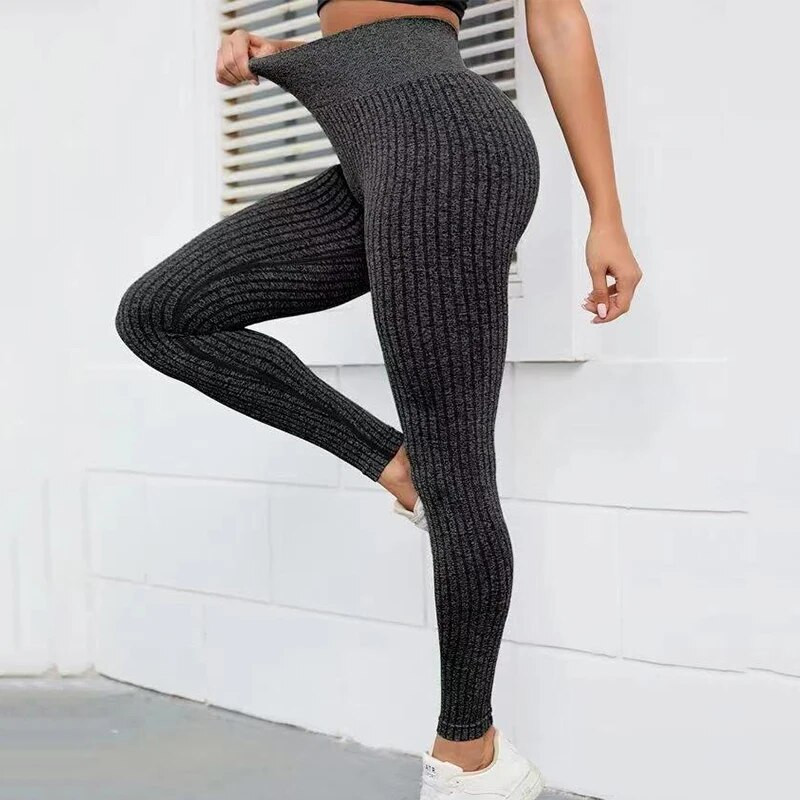 Seanless Thread Leggings Ženske pleteće tanke tajice visokog struka Hip Liftting Visoke elastične tajice za vježbanje na otvorenom Joga tajice