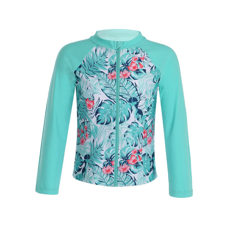 Dvodijelni kupaći kostim za djevojčice od 3 komada, modni bikini tankini s cvjetnim printom, komplet dugih rukava, štitnik za osip