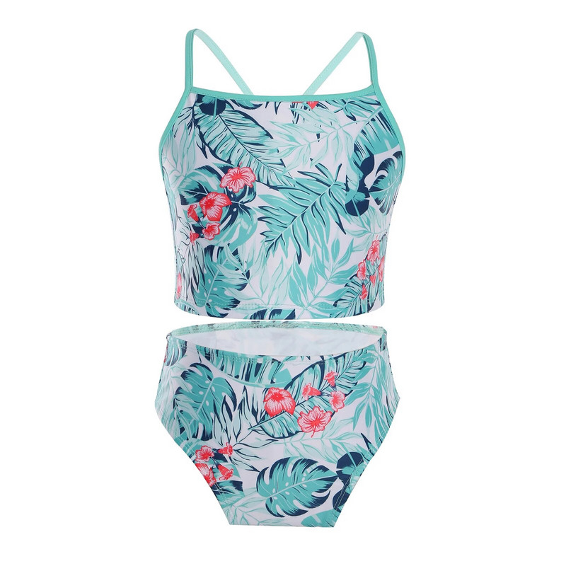 Dvodijelni kupaći kostim za djevojčice od 3 komada, modni bikini tankini s cvjetnim printom, komplet dugih rukava, štitnik za osip