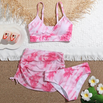 Three Piece Girls Summer Swimwear Printing Dyeing Floral μαγιό Cute Crisscross μαγιό για κορίτσια Μαγιό beachwear Swim
