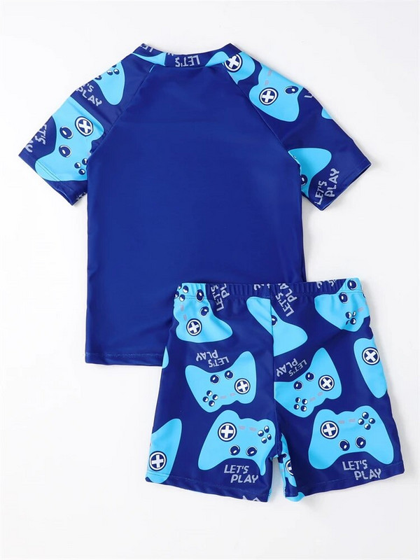 Dječji kupaći kostim za dječake 2023, novi dječji kupaći kostim kratkih rukava s plavim printom, dvodijelni ljetni, dječje kratke hlače, odjeća za plažu, kupaći kostim