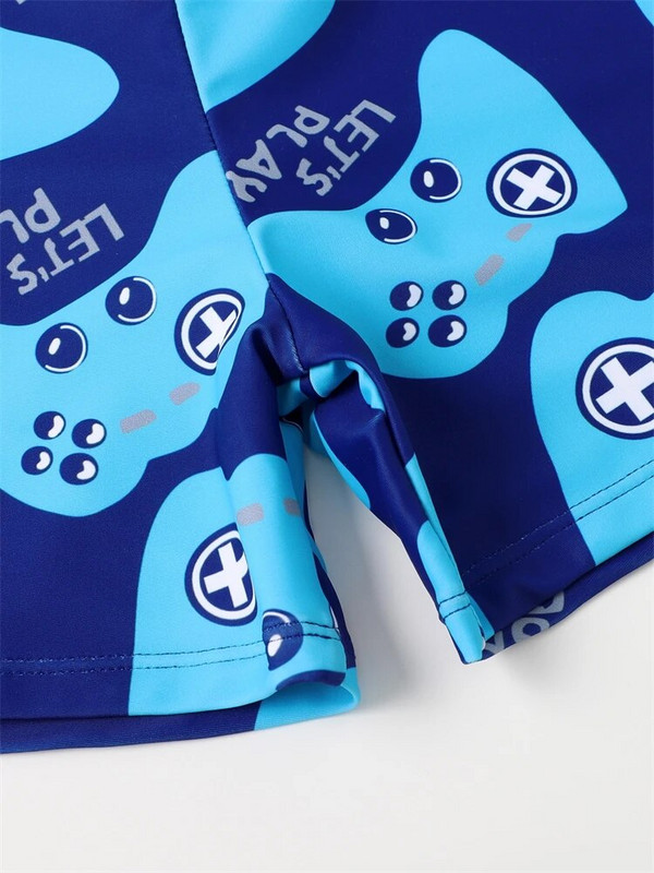 Dječji kupaći kostim za dječake 2023, novi dječji kupaći kostim kratkih rukava s plavim printom, dvodijelni ljetni, dječje kratke hlače, odjeća za plažu, kupaći kostim