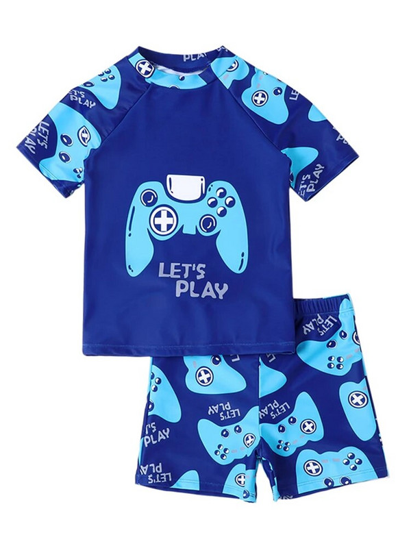 Dječji kupaći kostim za dječake 2023, novi dječji kupaći kostim kratkih rukava s plavim printom, dvodijelni ljetni, dječje kratke hlače, odjeća za plažu, kupaći kostim