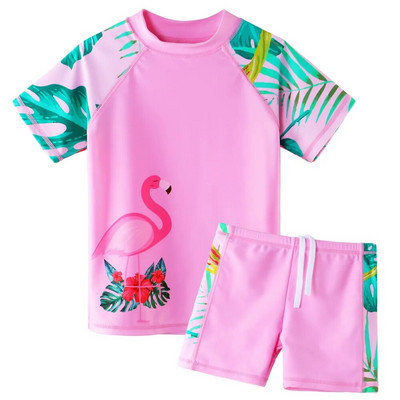 BAOHULU Children Flamingo Print fürdőruha kétrészes szett Tankini UPF 50+ UV védő fürdőruha Gyermek vízisport bőrkiütésvédő