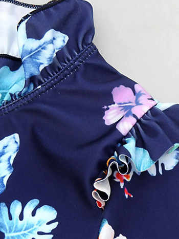 Детски бански костюми за момичета Бански комплекти Комплекти за плажно облекло с щампи на цветя Бански костюм Горнища с дълги ръкави и панталони с пола Рашгард