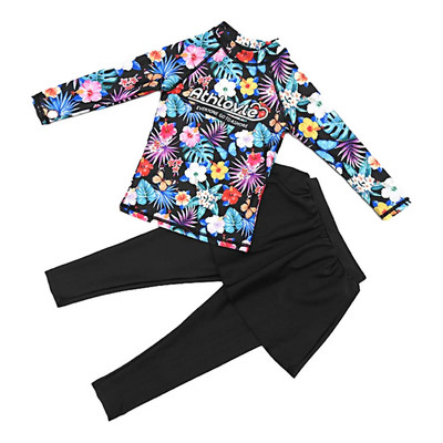 Bērnu meiteņu peldkostīmi peldkostīmi tērpi ar ziediem apdrukāti pludmales apģērbu komplekti peldkostīmi ar garām piedurknēm Topi ar svārkiem biksēm Izsitumu aizsargs