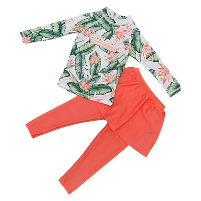 Bērnu meiteņu peldkostīmi peldkostīmi tērpi ar ziediem apdrukāti pludmales apģērbu komplekti peldkostīmi ar garām piedurknēm Topi ar svārkiem biksēm Izsitumu aizsargs