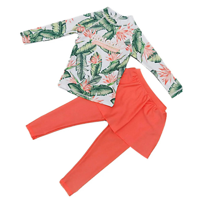 Bērnu meiteņu peldkostīmi peldkostīmi tērpi ar ziediem apdrukāti pludmales apģērbu komplekti peldkostīmi ar garām piedurknēm Topi ar svārkiem biksēm Izsitumu aizsargs