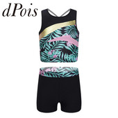 Bērnu peldkostīmi, meiteņu peldkostīmi, divdaļīgs peldkostīms meitenēm ar raibiem apdrukām, topi un šorti, pludmales apģērba bērnu peldkostīms