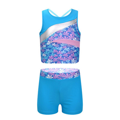 Bērnu peldkostīmi, meiteņu peldkostīmi, divdaļīgs peldkostīms meitenēm ar raibiem apdrukām, topi un šorti, pludmales apģērba bērnu peldkostīms