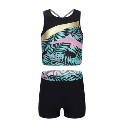 Bērnu peldkostīmi, meiteņu peldkostīmi, divdaļīgs peldkostīms meitenēm ar raibiem apdrukām, topi un šorti, pludmales apģērba bērnu peldkostīms