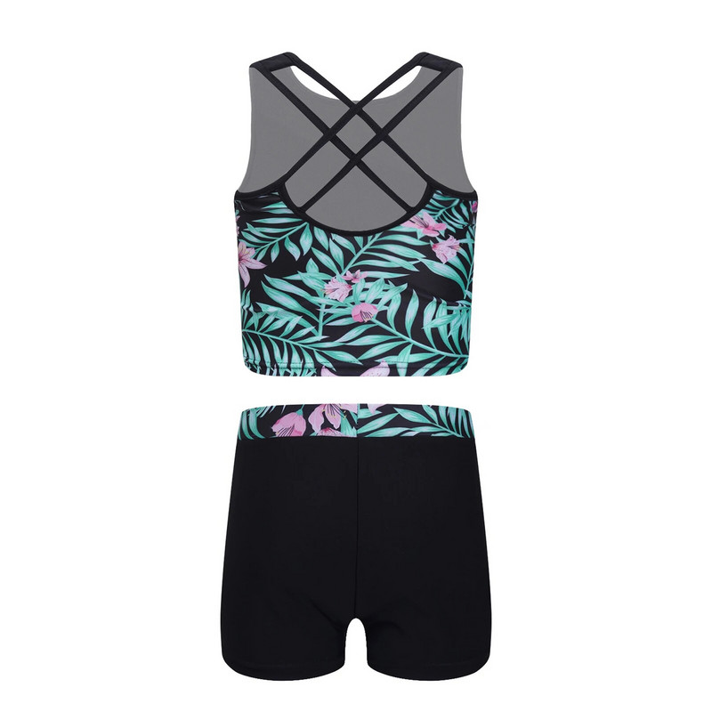 Bērnu peldkostīmi, meiteņu peldkostīmi, divdaļīgs peldkostīms meitenēm ar raibiem apdrukām, topi un šorti, pludmales apģērba bērnu peldkostīms