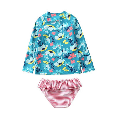 Peldkostīmi meitenēm Divdaļīgs bērnu peldkostīms ar garām piedurknēm Anti-UV vasaras pludmales peldkostīms, peldkostīms bērniem.