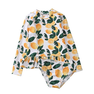 Peldkostīmi meitenēm Divdaļīgs bērnu peldkostīms ar garām piedurknēm Anti-UV vasaras pludmales peldkostīms, peldkostīms bērniem.