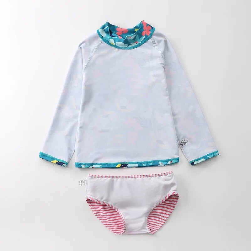 Peldkostīmi meitenēm Divdaļīgs bērnu peldkostīms ar garām piedurknēm Anti-UV vasaras pludmales peldkostīms, peldkostīms bērniem.