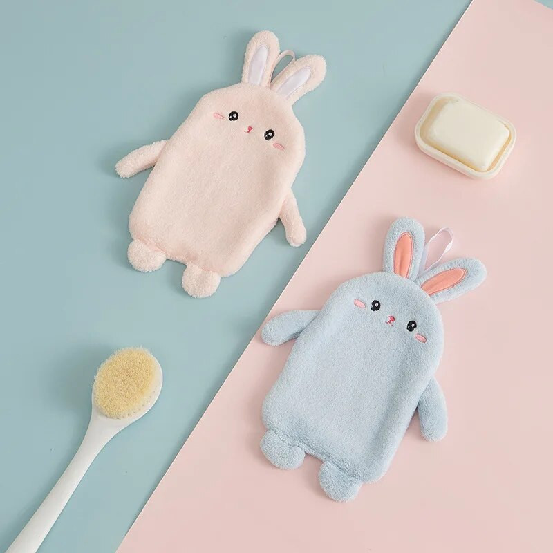 Абсорбираща висяща тип сладък заек Бродирана кърпа Home Decora с двойно предназначение Коралова кадифена кърпа за ръце Консумативи за баня