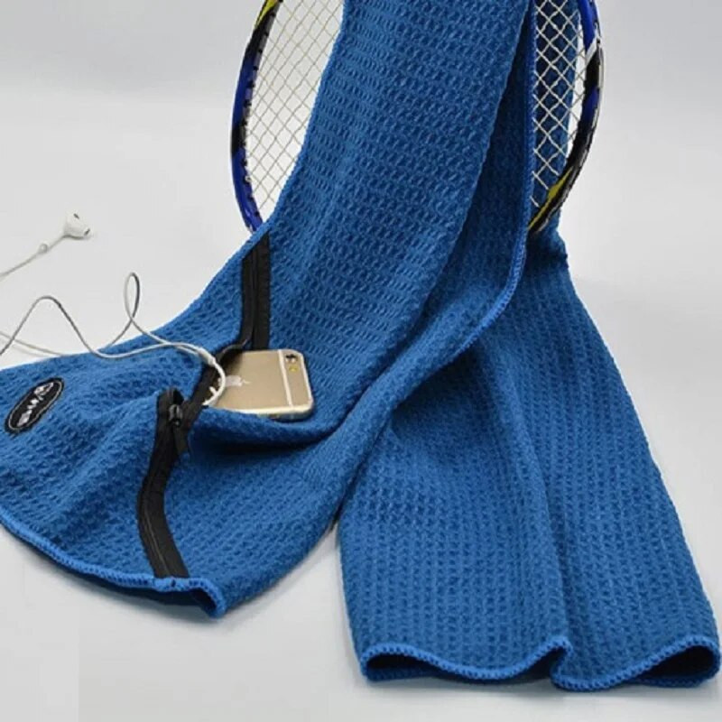 Waffle Checks Sportski ručnik od mikrovlakana s džepom na patentni zatvarač 30*110 cm Brzosušeći Plivanje Kampiranje Putovanja Teretana Joga Golf Ručnici Fitnes