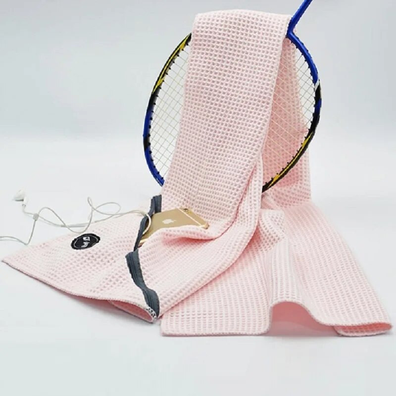 Waffle Checks Sportski ručnik od mikrovlakana s džepom na patentni zatvarač 30*110 cm Brzosušeći Plivanje Kampiranje Putovanja Teretana Joga Golf Ručnici Fitnes