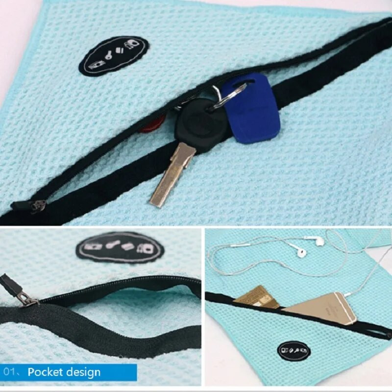 Waffle Checks Sportski ručnik od mikrovlakana s džepom na patentni zatvarač 30*110 cm Brzosušeći Plivanje Kampiranje Putovanja Teretana Joga Golf Ručnici Fitnes