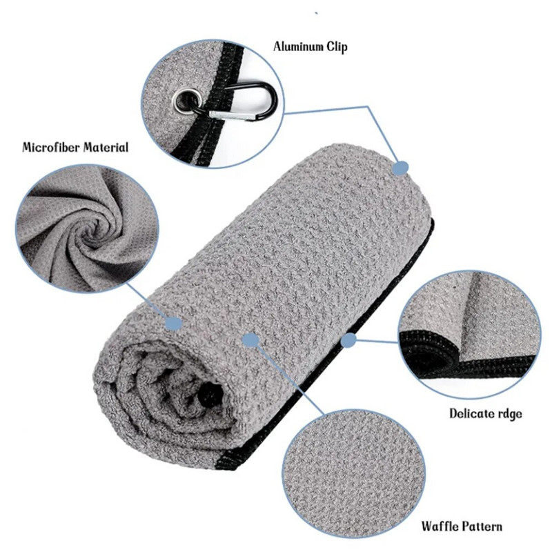 Ručnik za golf Vrhunska tkanina od mikrovlakana Waffle uzorak s jakim karabinerom Čisti palice Loptica Krpa za ručnik