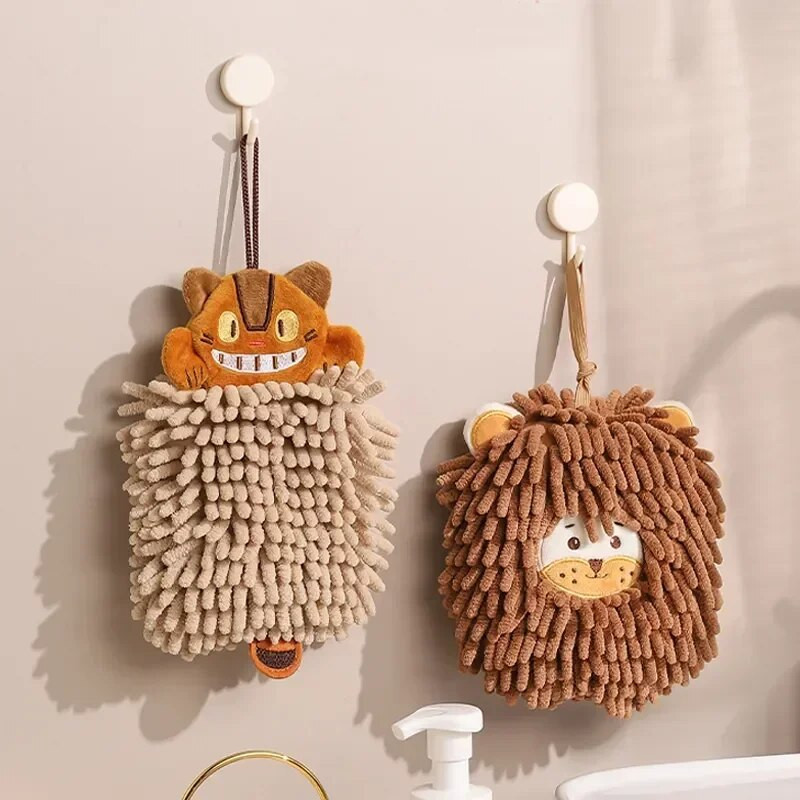 Кърпа за ръце с анимационно животно, котка за кухня, баня, мека микрофибърна шенилна супер абсорбираща бързосъхнеща носна кърпа Домашни кърпи