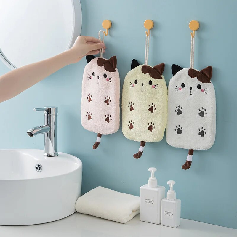Кърпи за ръце от супер фини влакна, котка, животно, баня, кухненска кърпа за ръце с халки за окачване Бързосъхнещи меки абсорбиращи кърпи от микрофибър