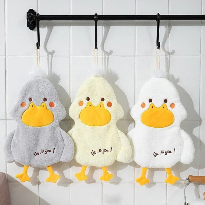 Sugeriantis daugiafunkcis pakabinamas rankšluostis mielas animacinis anties koralinis aksominis minkštas vaikų rankšluostis