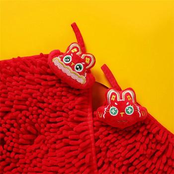 Πετσέτες χεριών Rabbit Year Red Chenille Πετσέτες χεριών κουζίνας μπάνιου κινούμενα σχέδια Quick-Dry Μαλακές απορροφητικές πετσέτες κεντήματος
