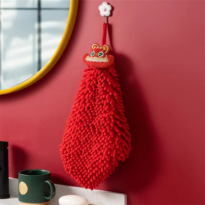 Rabbit Year Red Chenille Хавлиени кърпи за ръце Кухня Баня Хавлиени кърпи Карикатура Бързосъхнещи меки абсорбиращи кърпи за бродерия
