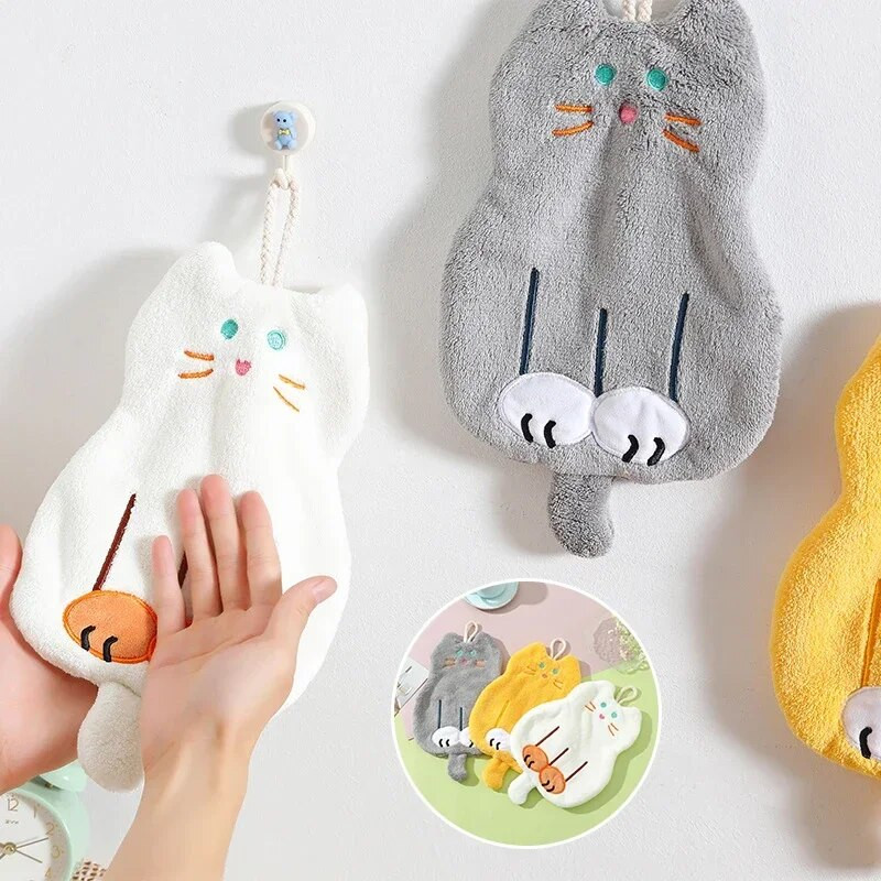 Сладки котки Кърпи за ръце Кухня Баня Абсорбиращ микрофибър Кухненска кърпа Кърпи за съдове Висяща кърпа Кухненски аксесоари