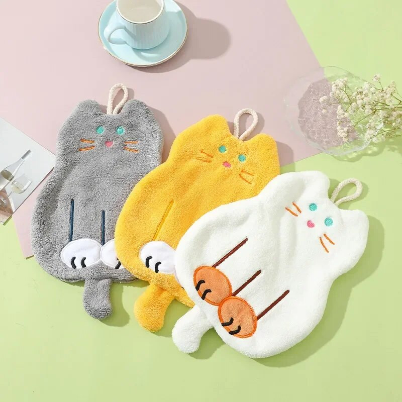 Сладки котки Кърпи за ръце Кухня Баня Абсорбиращ микрофибър Кухненска кърпа Кърпи за съдове Висяща кърпа Кухненски аксесоари