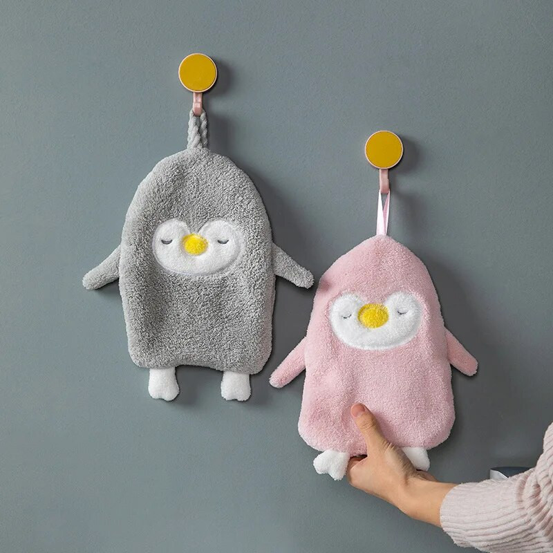 Pehme plüüsis pingviini vannirätik Baby Cartoon Loomade salvrätik Rippuv vannitamine Coral Velvet rätik köögirätik
