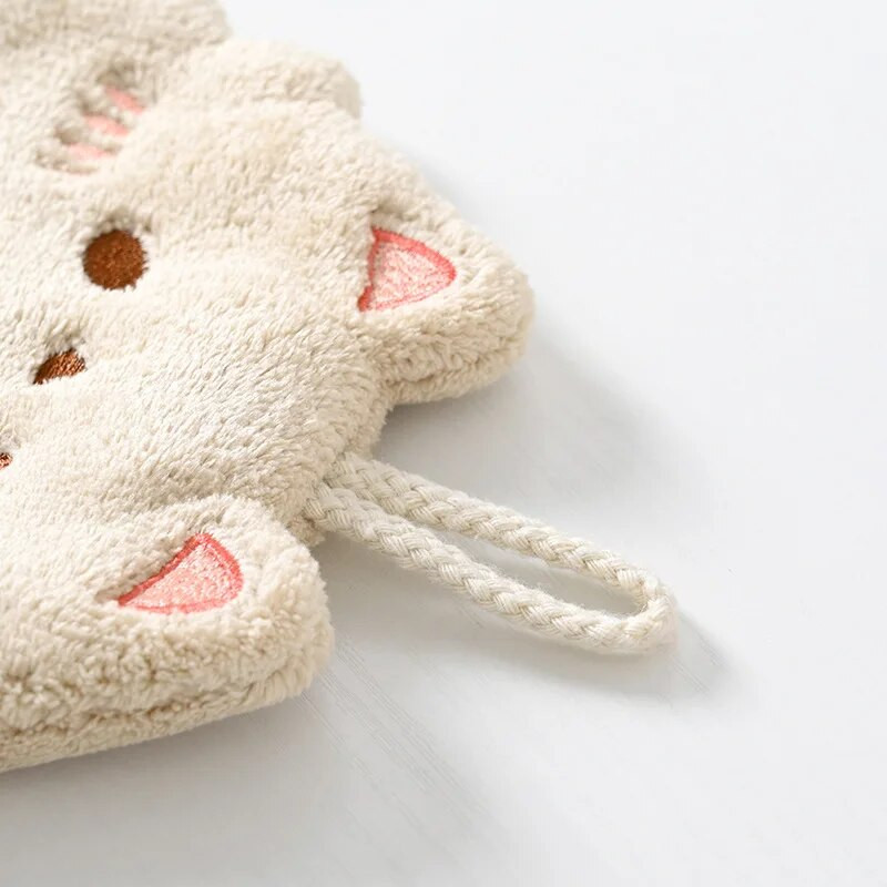 Сладка анимационна котка Кухненска кърпа за почистване Коралово кадифе Висящи халки Кърпи за ръце Микрофибър Бързосъхнеща мека абсорбираща кърпа