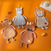 Gyerek nedvszívó törölköző fürdőszobai állat alakú kéztörlő korall bársony hímzett négyzet alakú törölköző otthoni akasztós kéztörlő