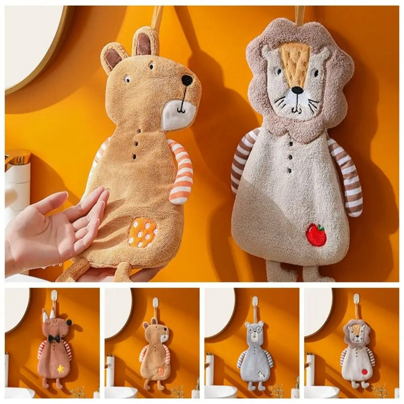 Gyerek nedvszívó törölköző fürdőszobai állat alakú kéztörlő korall bársony hímzett négyzet alakú törölköző otthoni akasztós kéztörlő