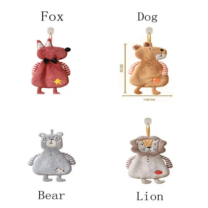 Gyerek nedvszívó törölköző fürdőszobai állat alakú kéztörlő korall bársony hímzett négyzet alakú törölköző otthoni akasztós kéztörlő