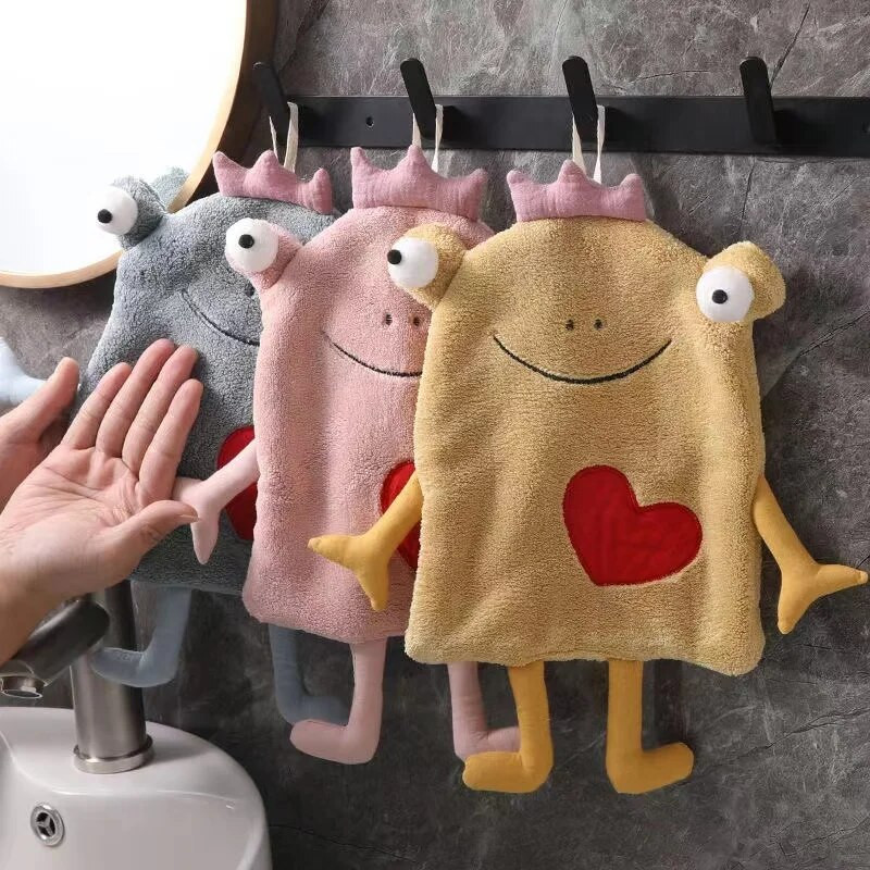 Crtani žaba Ručnik za ruke Zadebljani koraljni baršun Prozračne dječje maramice Kuhinjska kupaonska šalica Stol Krpa za čišćenje posuđa