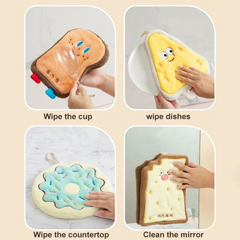Νέο χαριτωμένο καρτούν πετσέτα χεριών κρεμαστό ψωμί τυρί ντόνατ Κουζίνα γρήγορο στέγνωμα παχύρρευστη κοραλί βελούδινη πετσέτα καθαρισμού σπιτιού